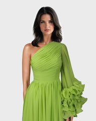 Draped dress with ruffled sleeve- Tarena
