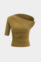 Metallic Decor One Shoulder Asymmetrical T-Shirt