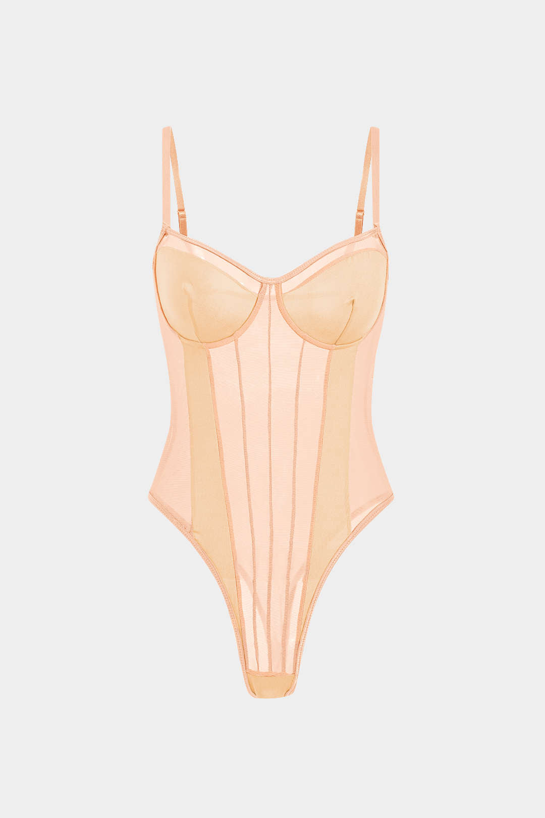 Mesh Backless Sheer Patchwork Corset Slip Bodysuit