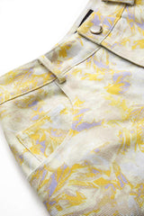 Abstract Print Denim Button Pocket Wide Leg Trousers