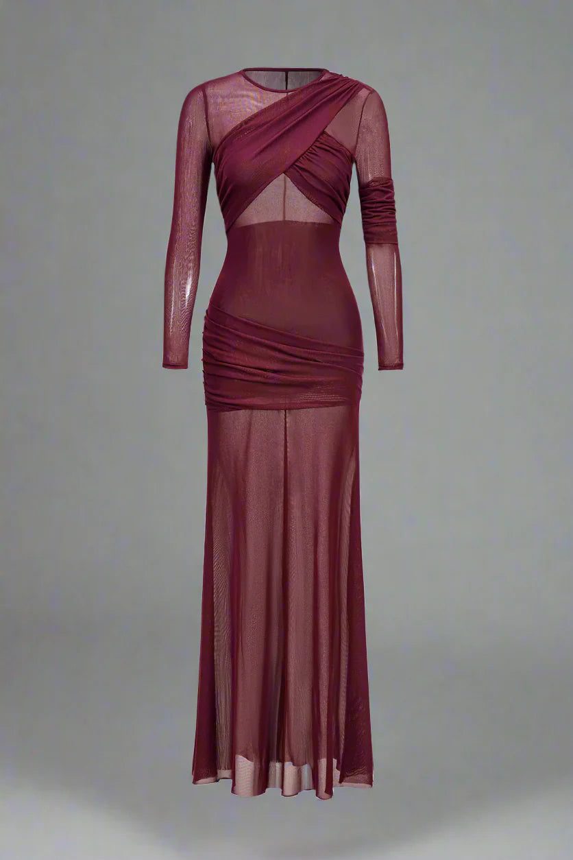 sheer panel ruched gown – Govana