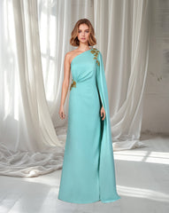 Off shoulder blue dress with cape sleeve - Jelonas