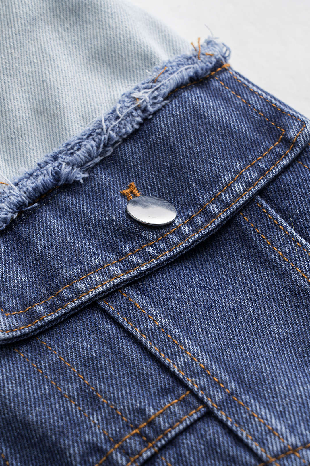 Contrast Denim Patchwork Button Skirt