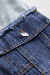 Contrast Denim Patchwork Button Skirt
