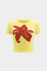 Floral Contrast Print Round Neck Short Sleeve T-Shirt
