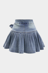 Denim Pleated High Waist  Mentalic Decor Skirt