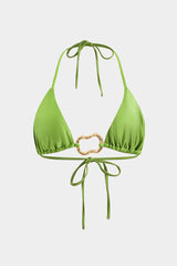 Metallic Ruched Backless Tie-Up Bikini Set