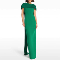 Off-shoulder column gown with draped overlay – Nirven