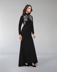 High neck - long sleeve dress with beaded chest-Sadem