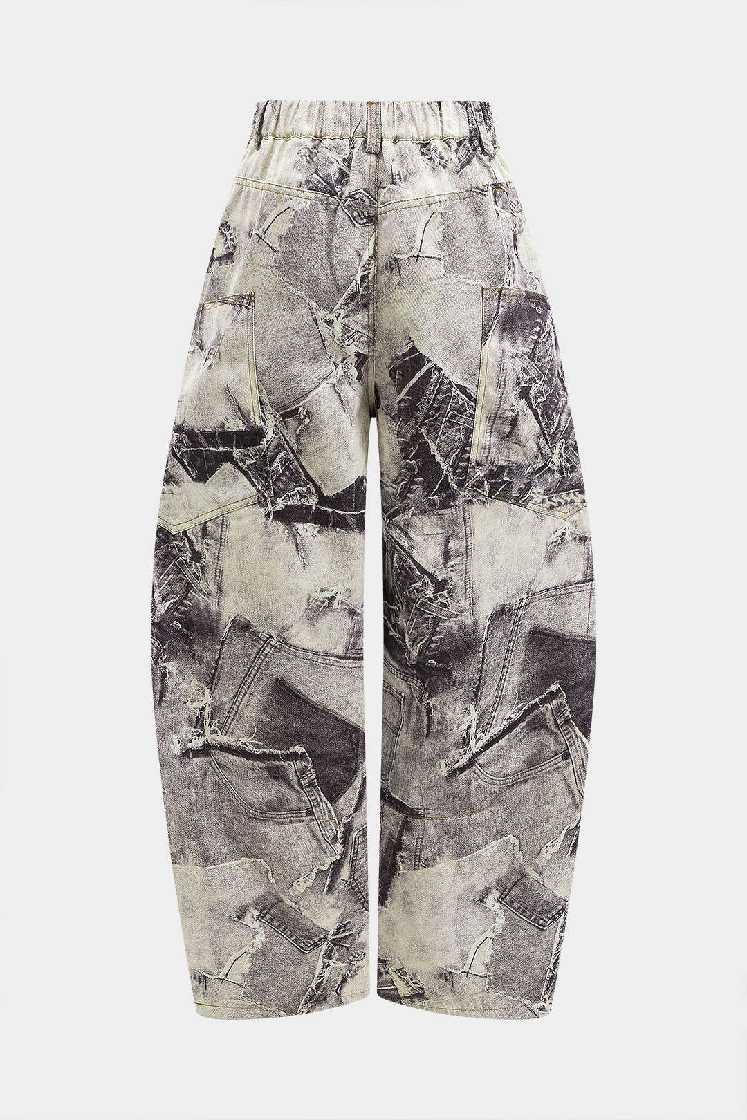 Abstract Print Buttoned Pocket Barrel Trousers