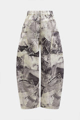 Abstract Print Buttoned Pocket Barrel Trousers