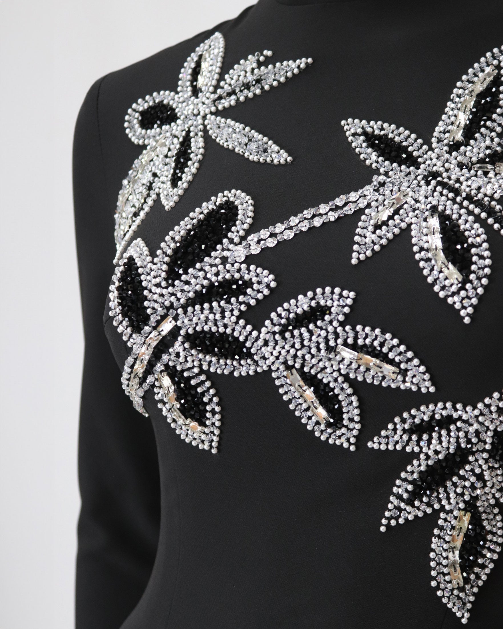 Long sleeve column dress with beaded flowers-Itab