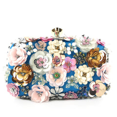 Floral Embellished Box Clutch with Gold Accents - Hilu