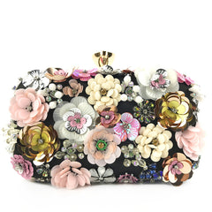 Floral Embellished Box Clutch with Gold Accents - Hilu