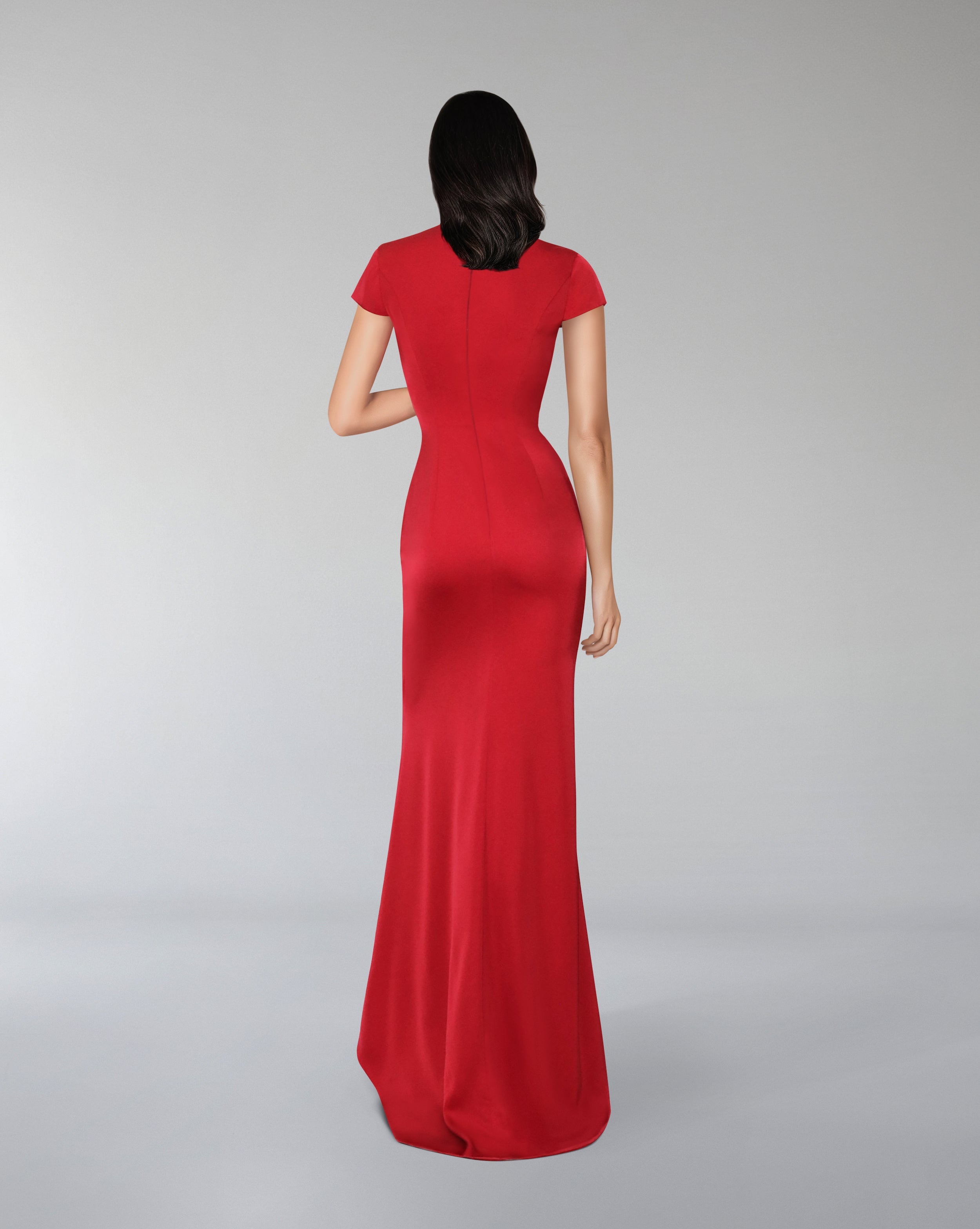 Short sleeve draped dress with 3D flower
