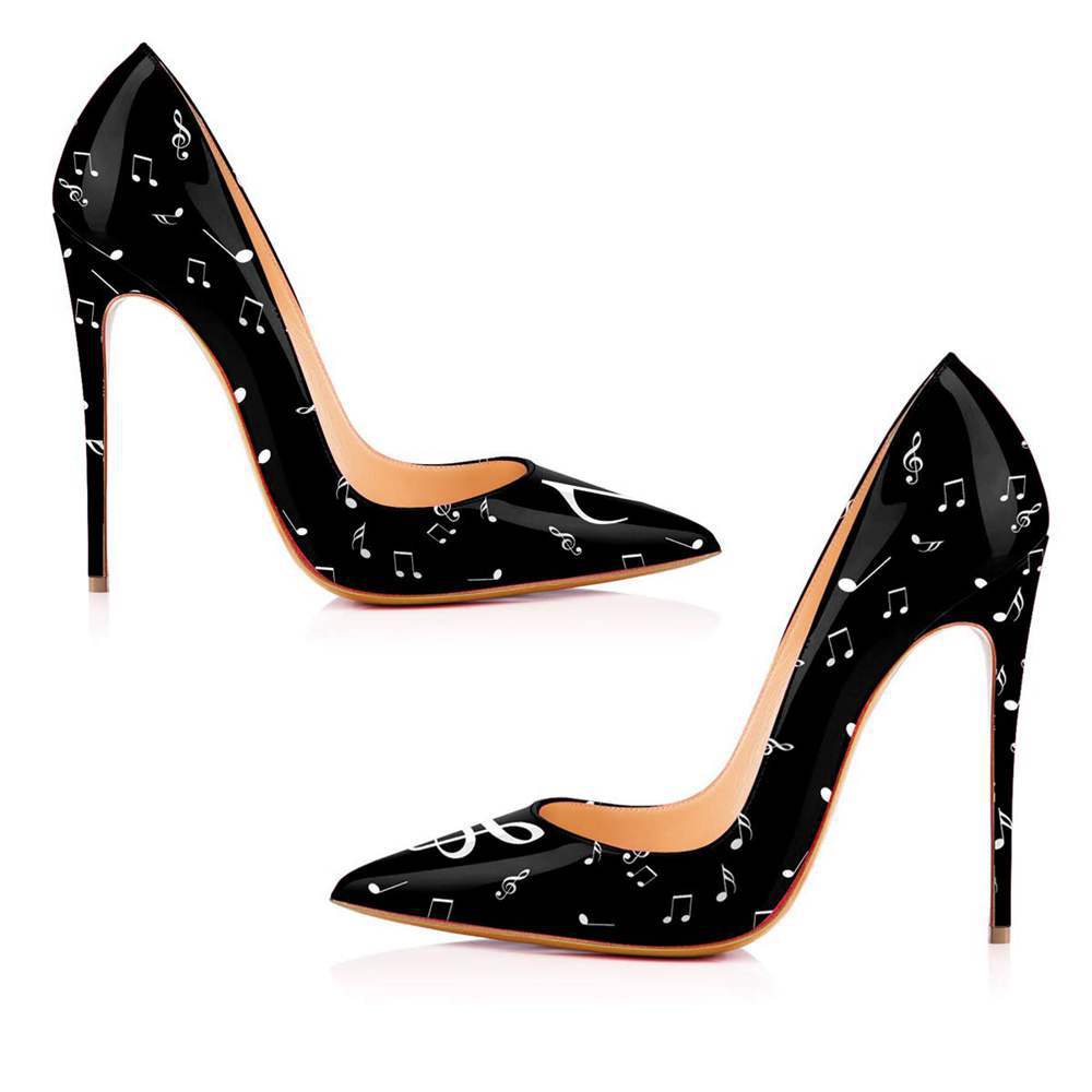 pointed-toe stiletto pumps with music note print - Aaddvika