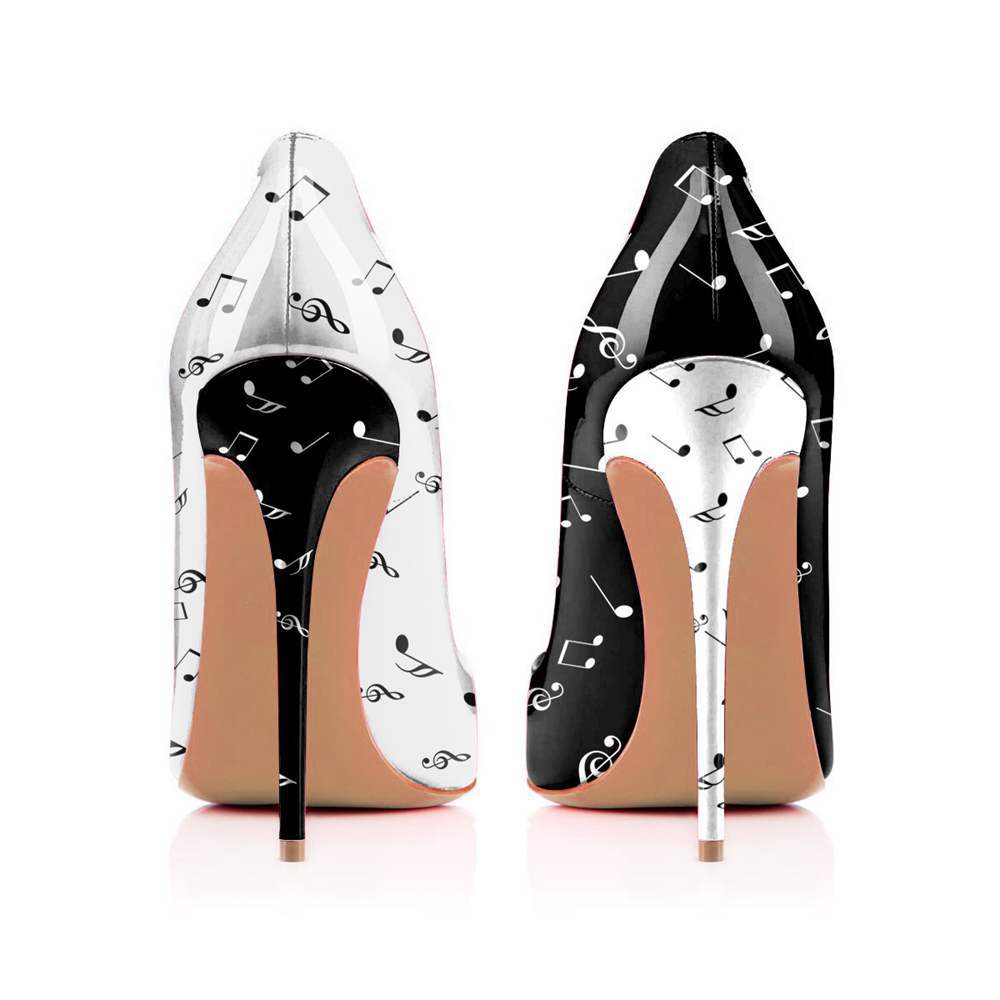 pointed-toe stiletto pumps with music note print - Aaddvika