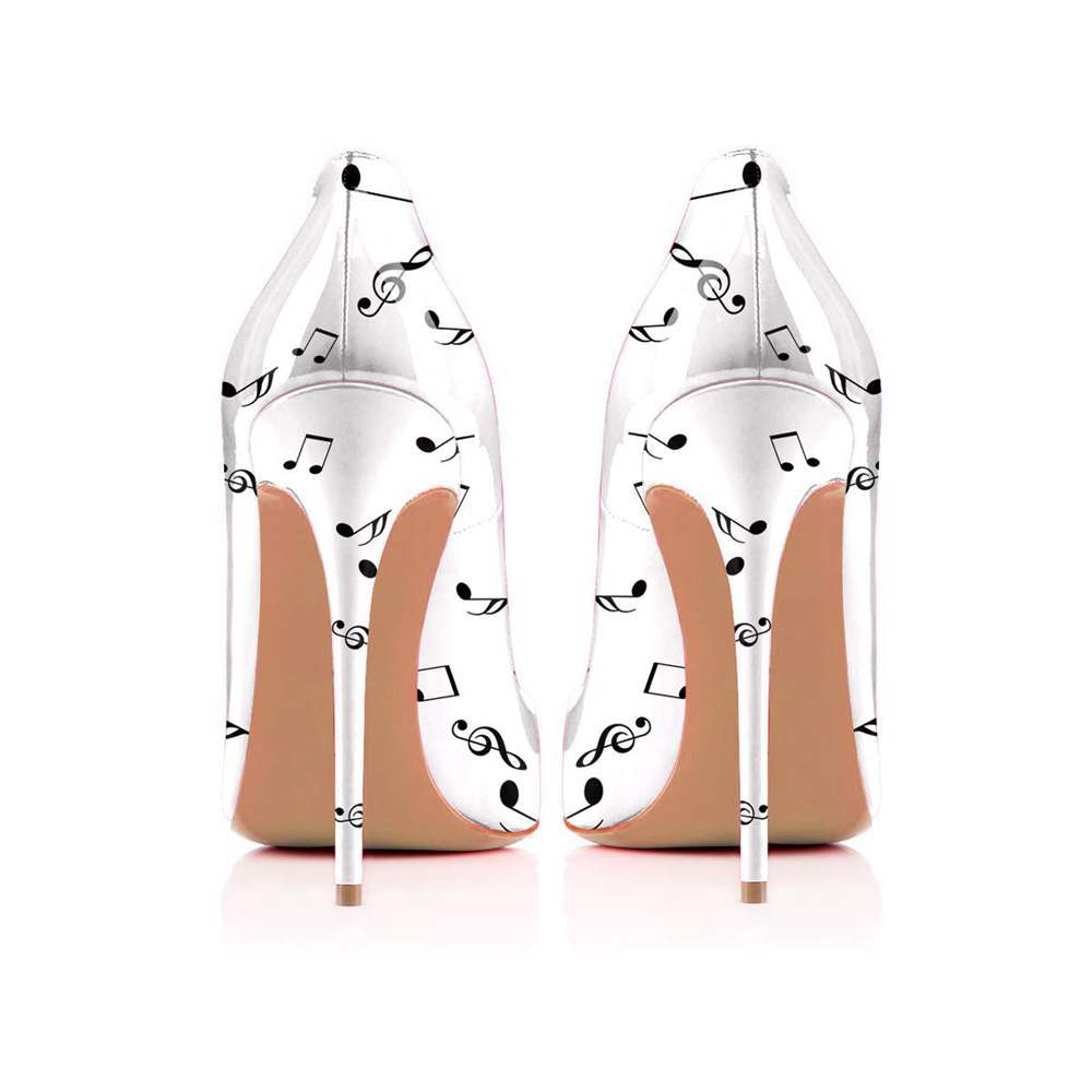 pointed-toe stiletto pumps with music note print - Aaddvika