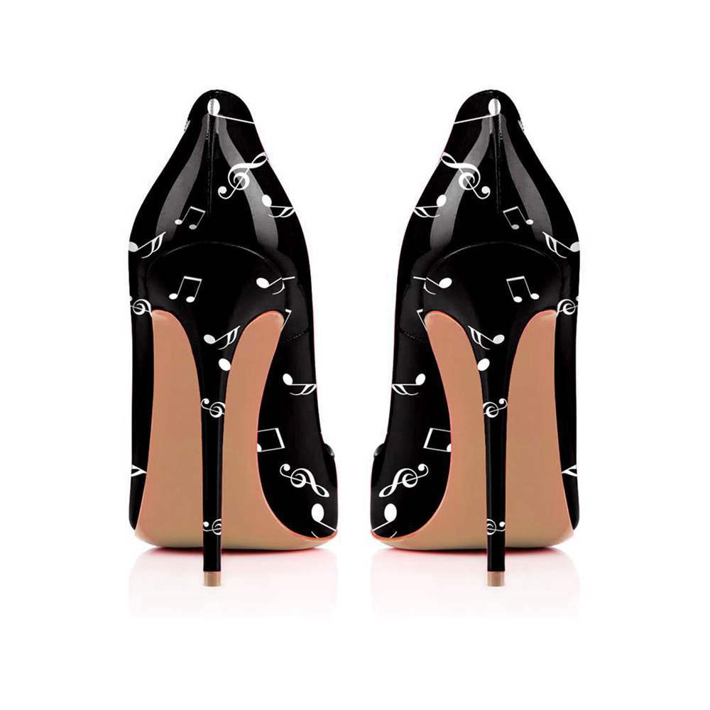 pointed-toe stiletto pumps with music note print - Aaddvika