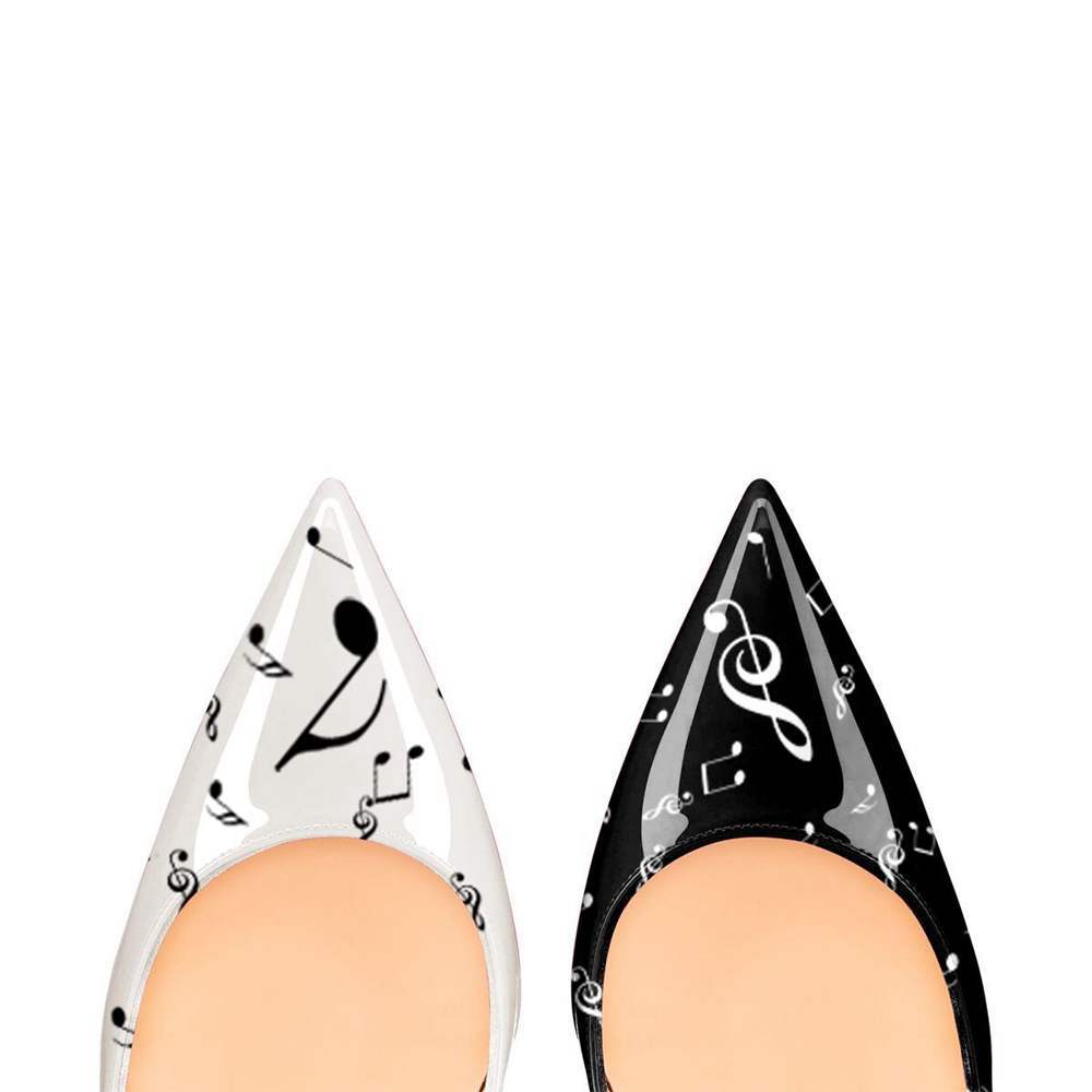 pointed-toe stiletto pumps with music note print - Aaddvika