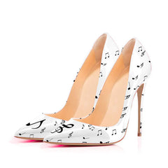 pointed-toe stiletto pumps with music note print - Aaddvika