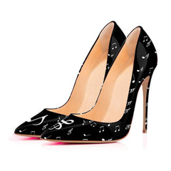 pointed-toe stiletto pumps with music note print - Aaddvika