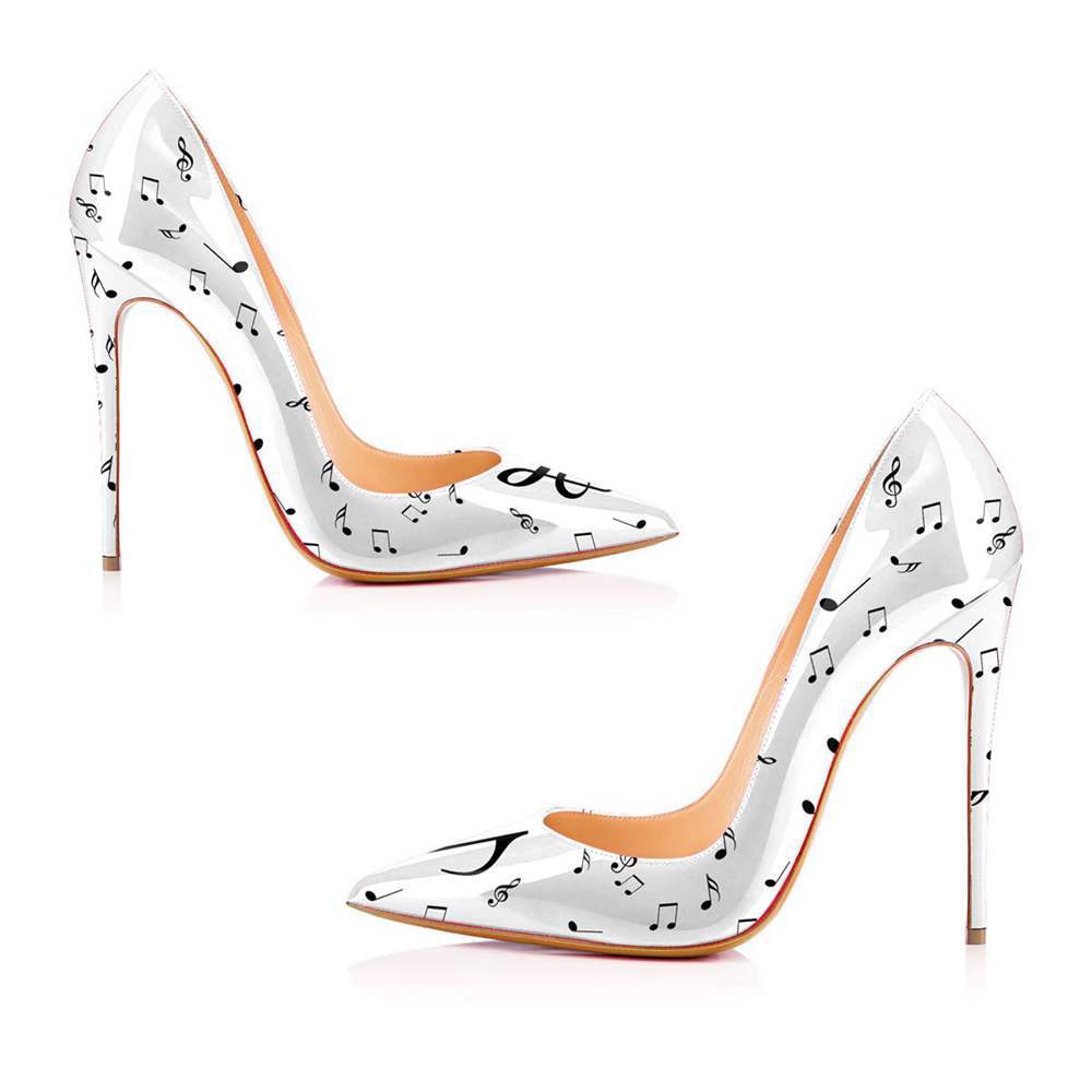 pointed-toe stiletto pumps with music note print - Aaddvika