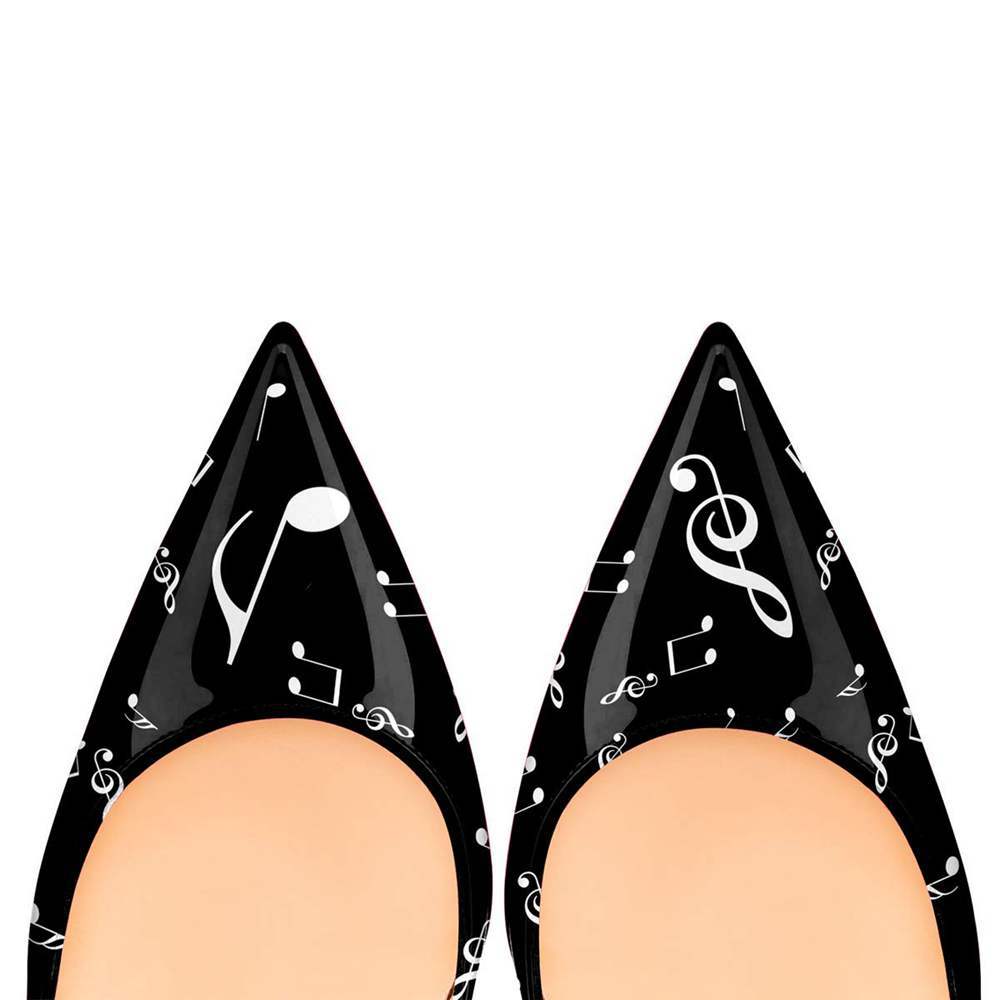pointed-toe stiletto pumps with music note print - Aaddvika