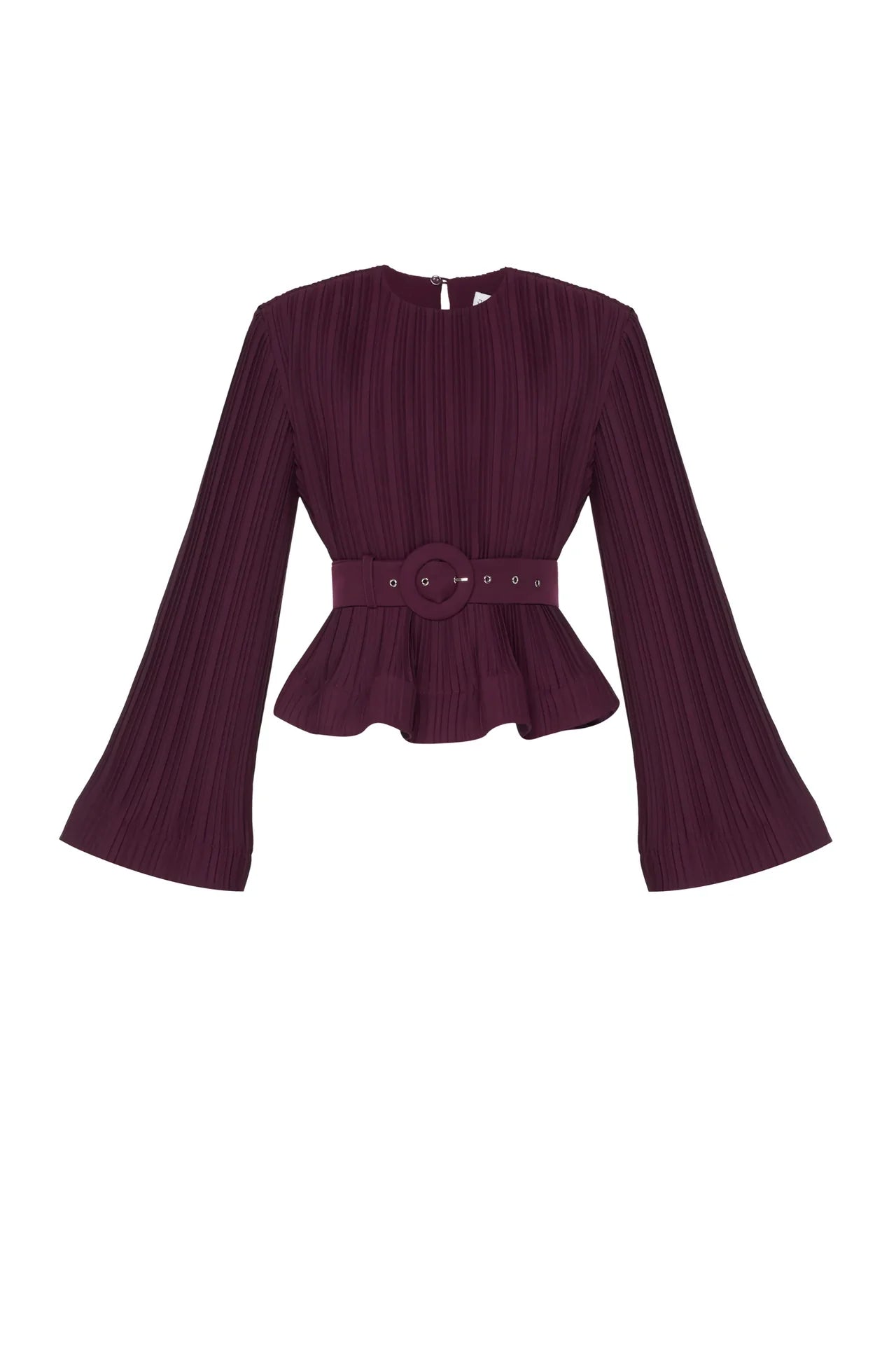 Pleated flared-sleeve top and maxi skirt set with waist belt – Rosiny
