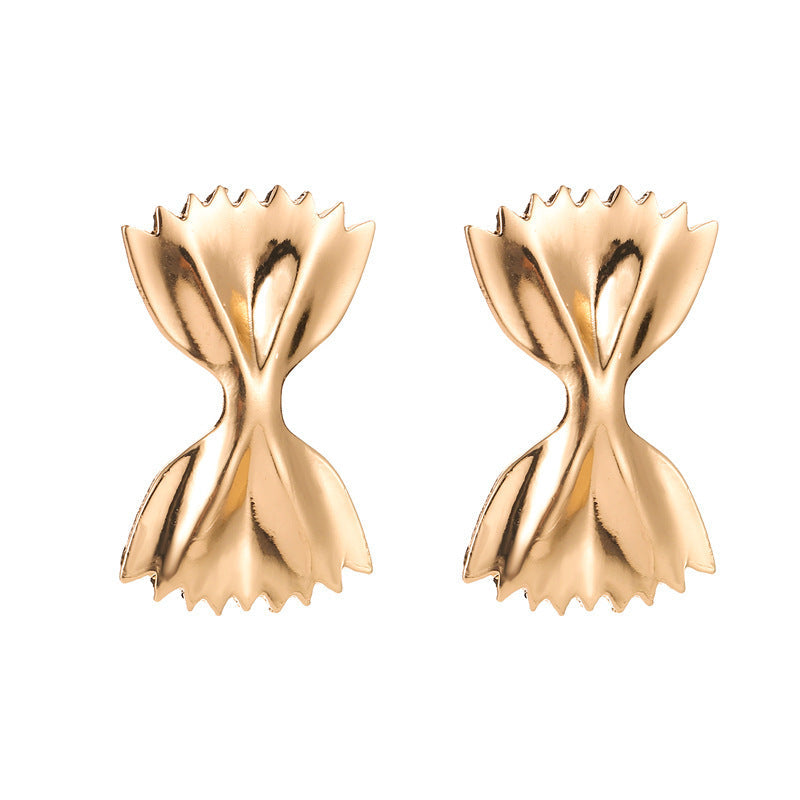 Bowtie-shaped metal stud earrings with glossy finish - Firasdy