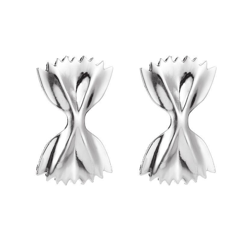 Bowtie-shaped metal stud earrings with glossy finish - Firasdy