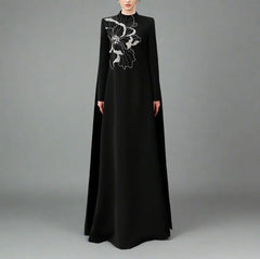 Long-sleeve flared dress with floral embellishment - BLOOM