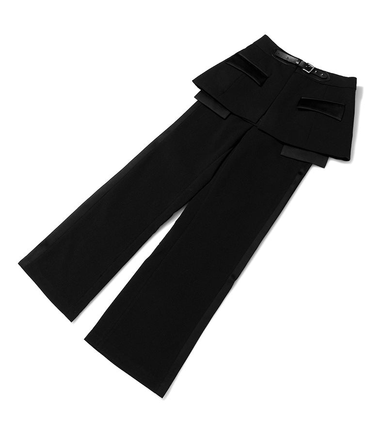 wide-leg tailored pants with layered peplum belt - Filokyho