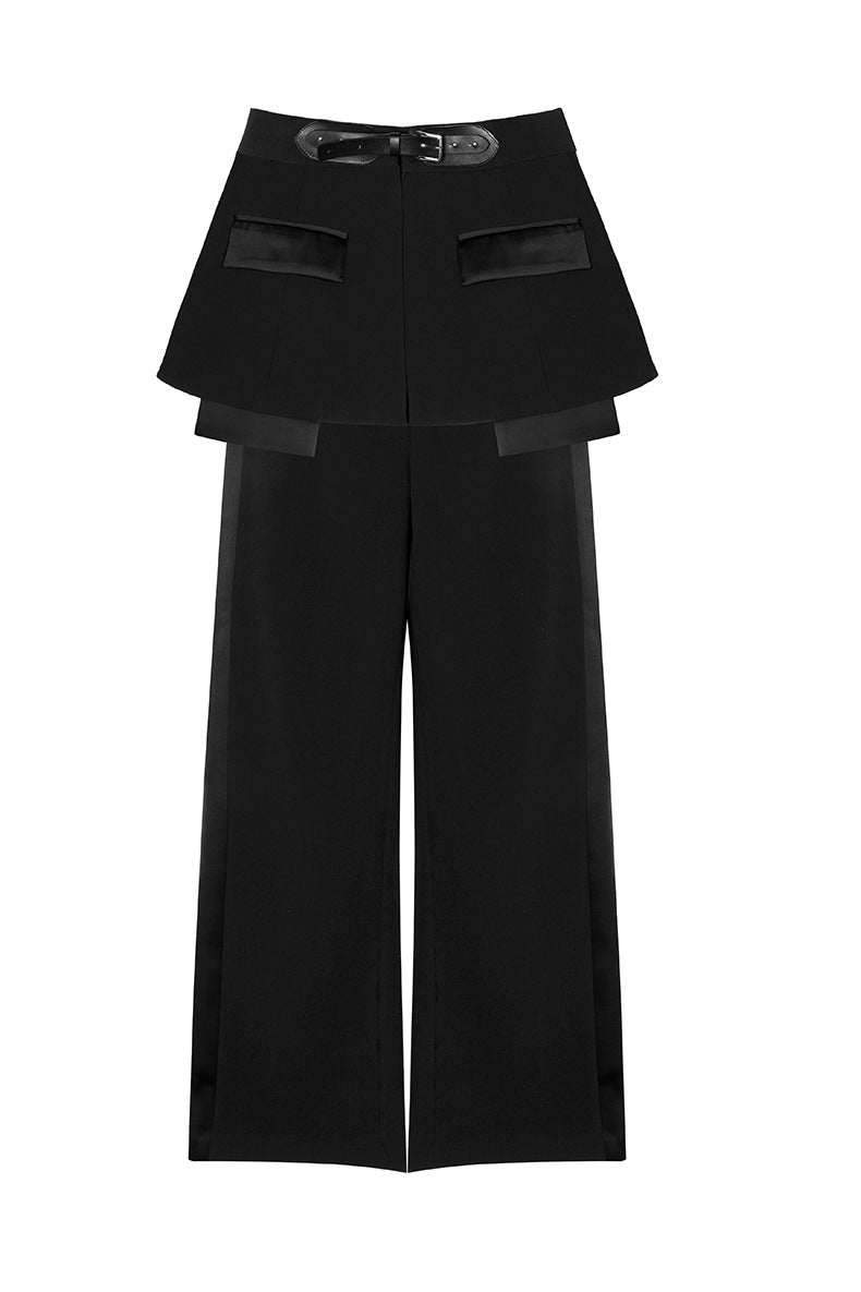 wide-leg tailored pants with layered peplum belt - Filokyho