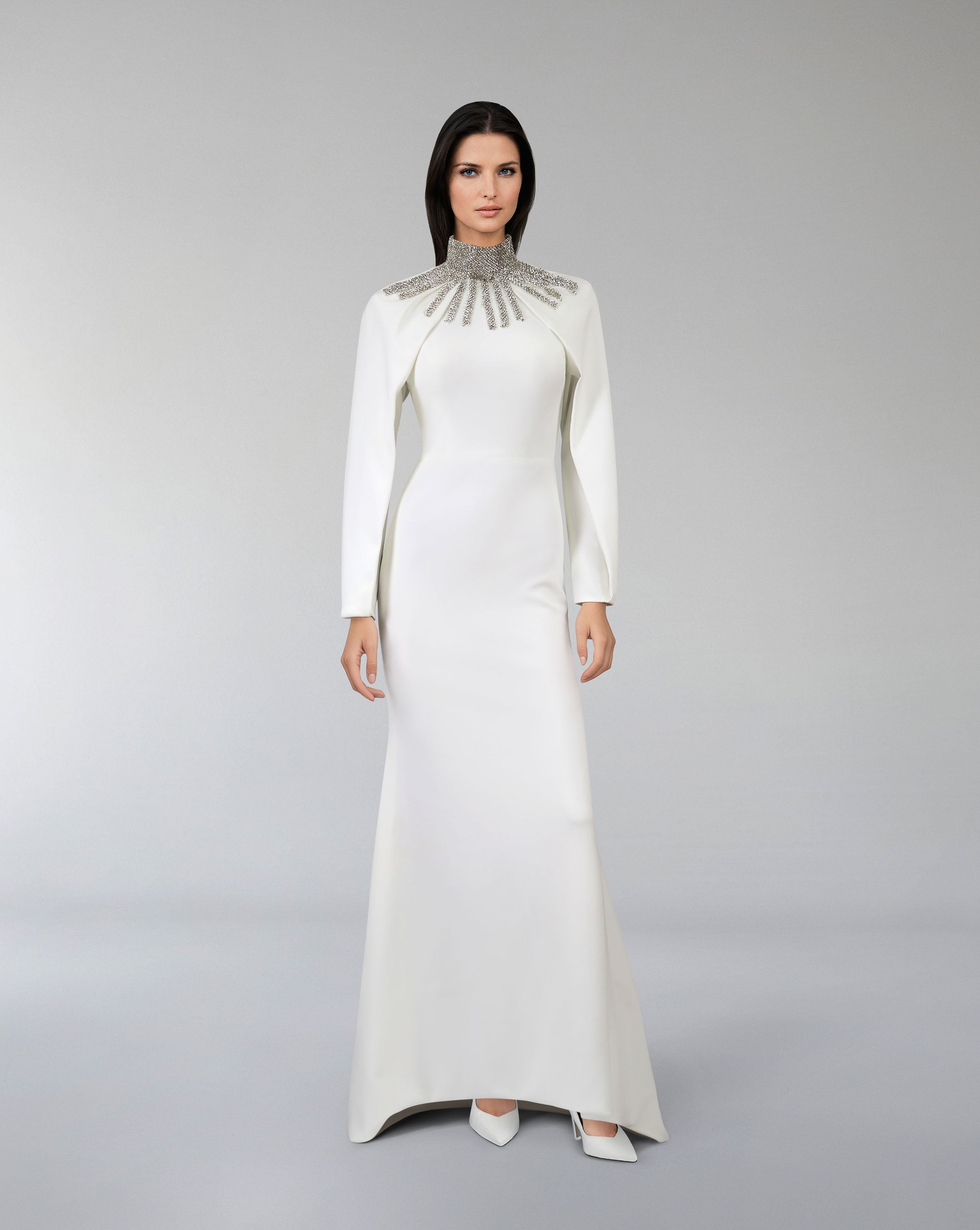 Beaded collar dress with capelet sleeves-Sheldon