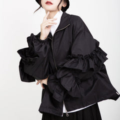 zip-up bomber jacket with tiered ruffle sleeves - VERAZ