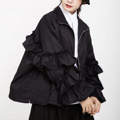 zip-up bomber jacket with tiered ruffle sleeves - VERAZ
