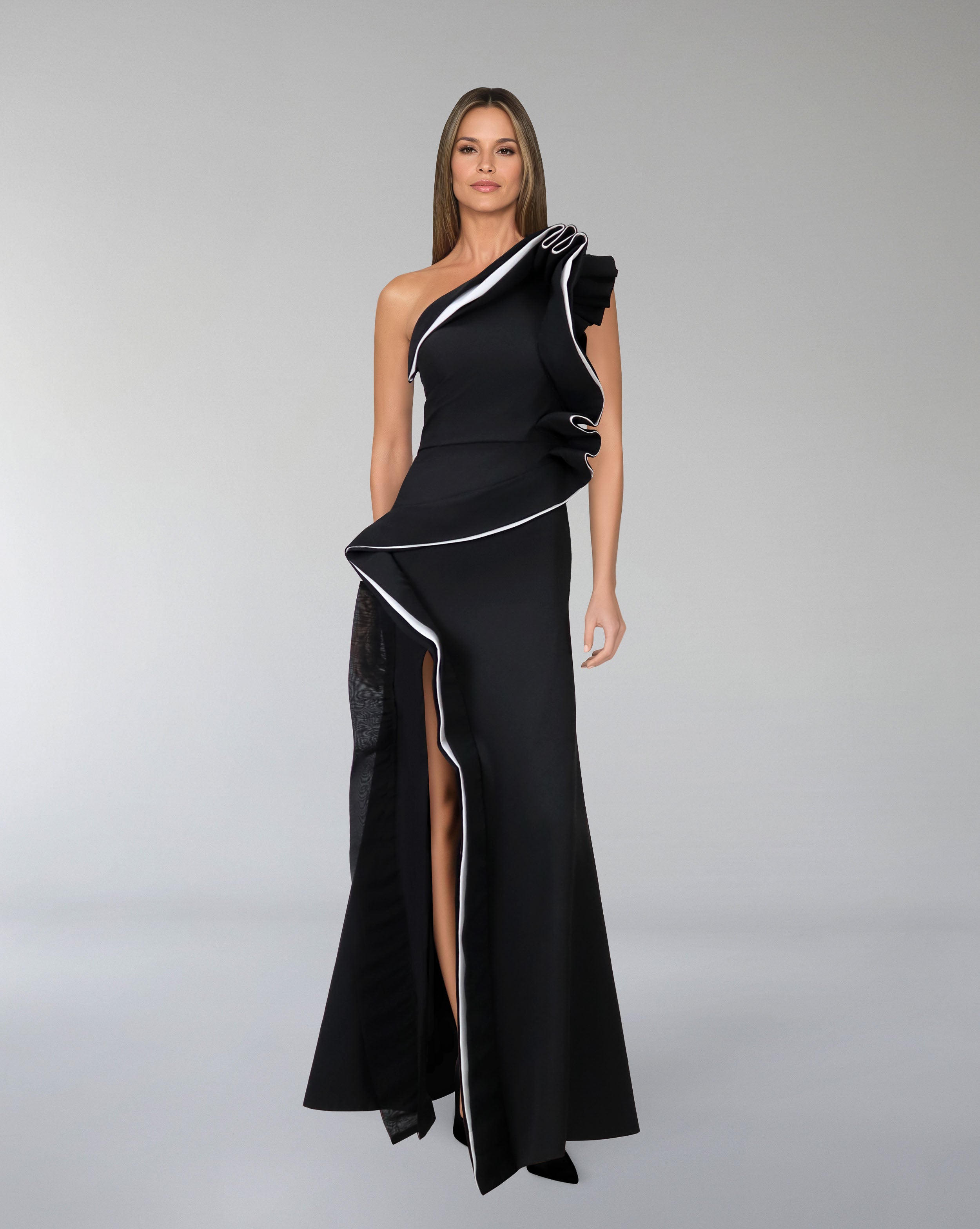 Bicolor ruffled dress with side slit - LEUVEN