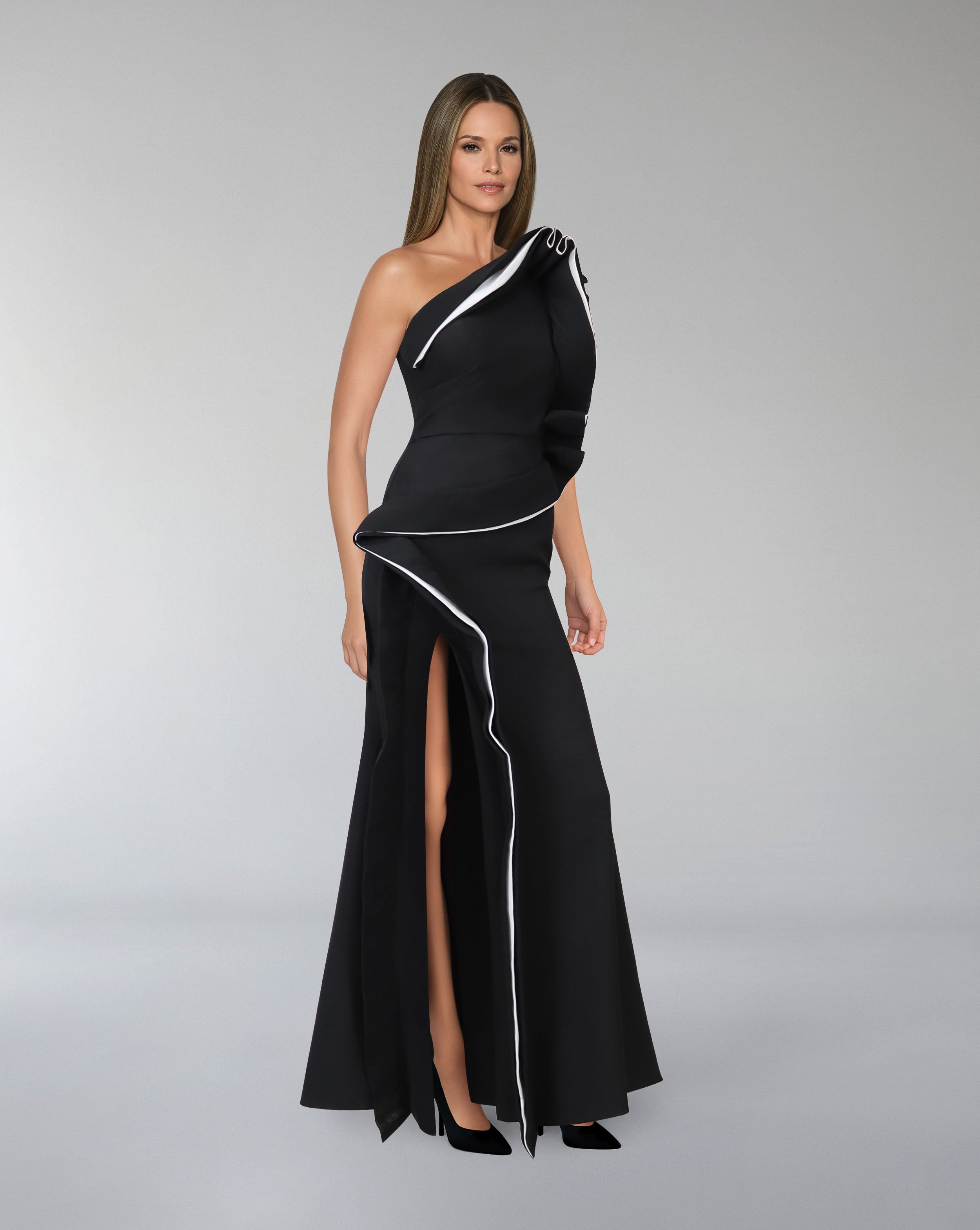 Bicolor ruffled dress with side slit - LEUVEN