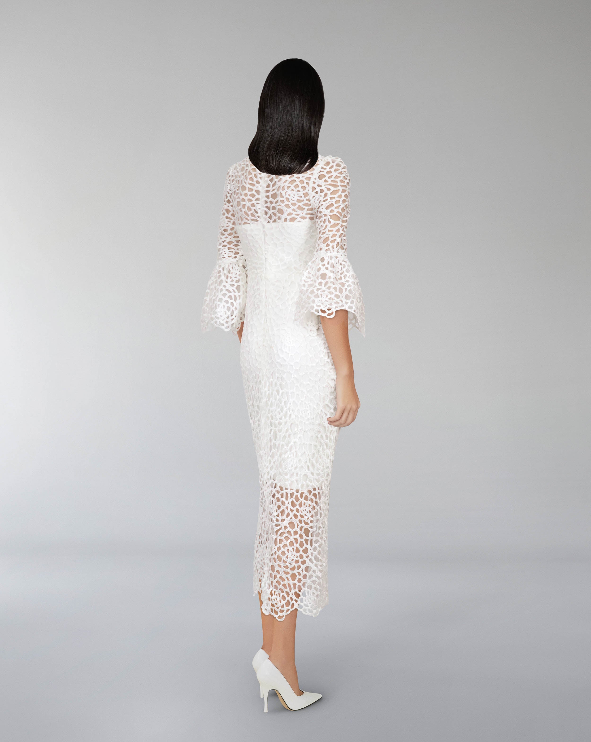 Laced midi  dress with 3/4 sleeves-Saeba