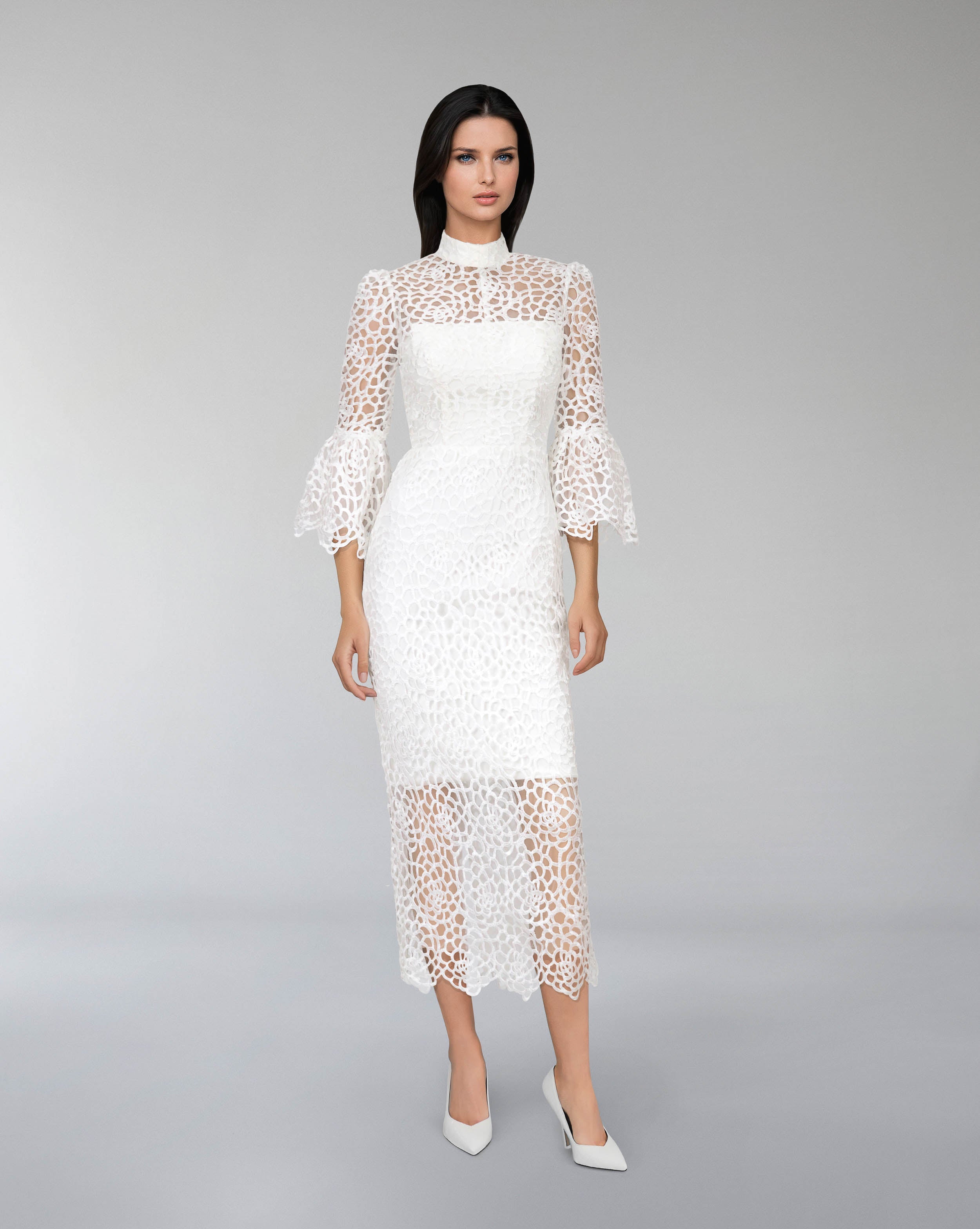 Laced midi  dress with 3/4 sleeves-Saeba