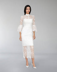Laced midi  dress with 3/4 sleeves-Saeba