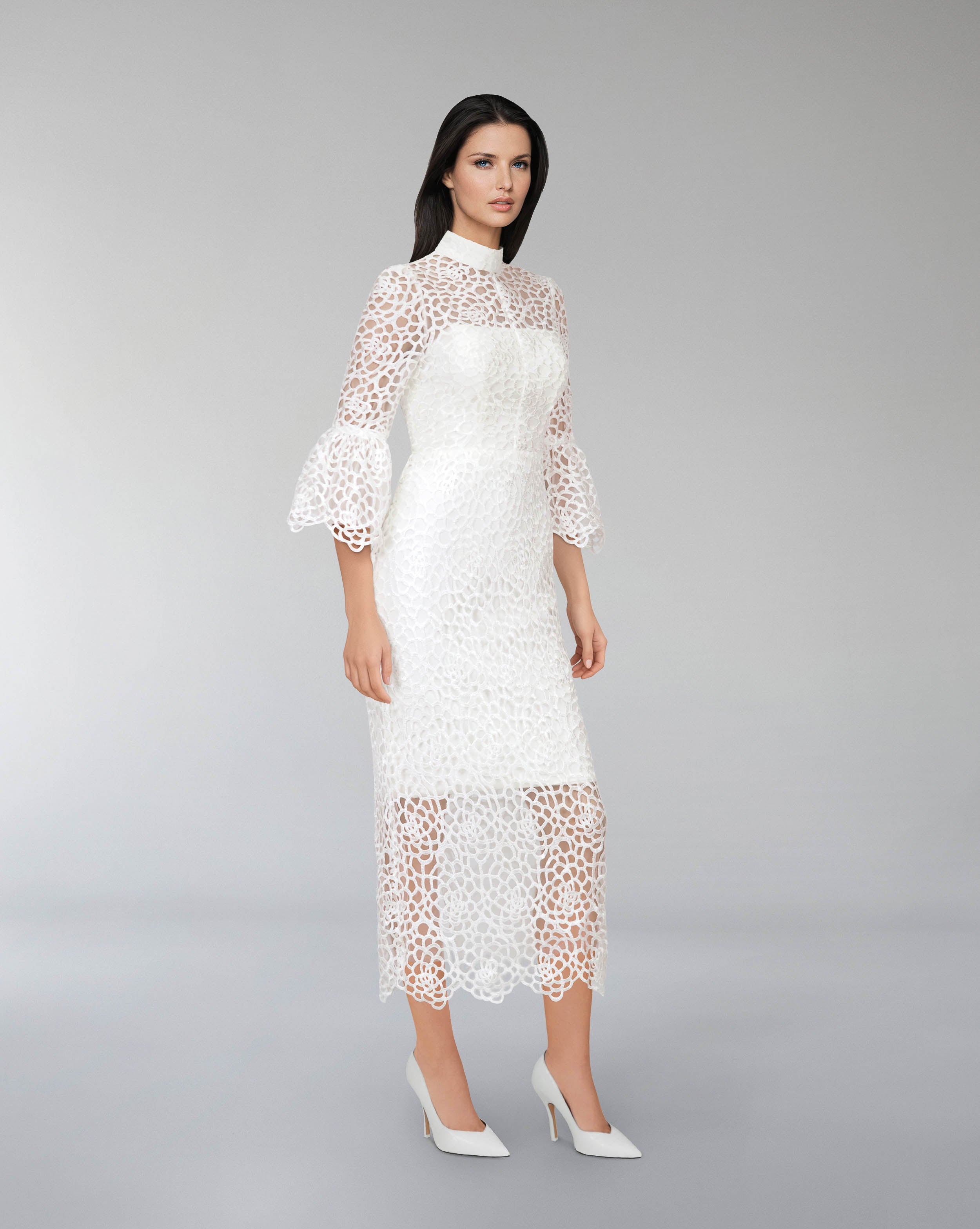 Laced midi  dress with 3/4 sleeves-Saeba