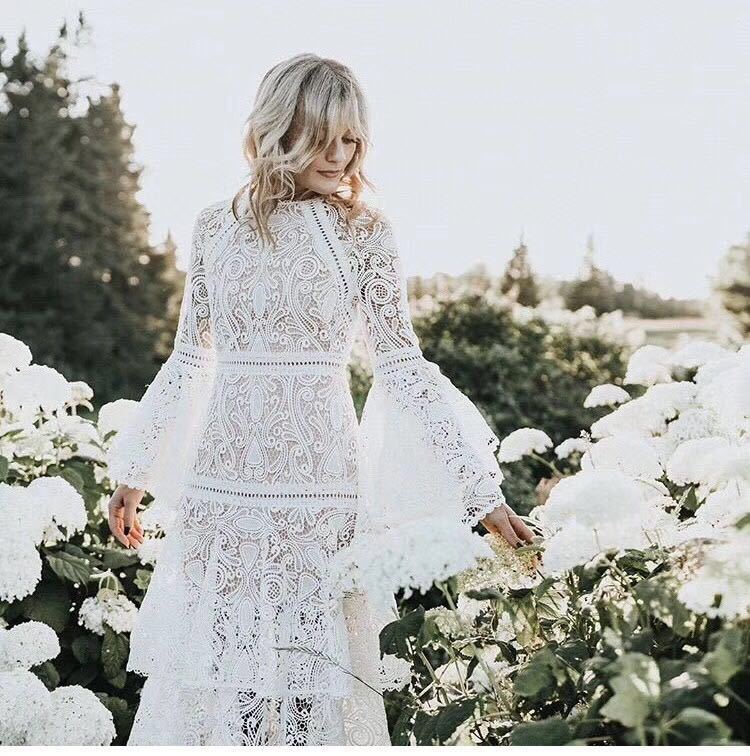 tiered lace gown with flared sleeves – Taarini