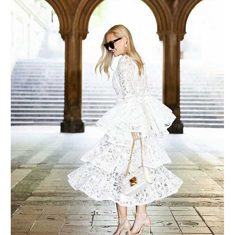 tiered lace gown with flared sleeves – Taarini