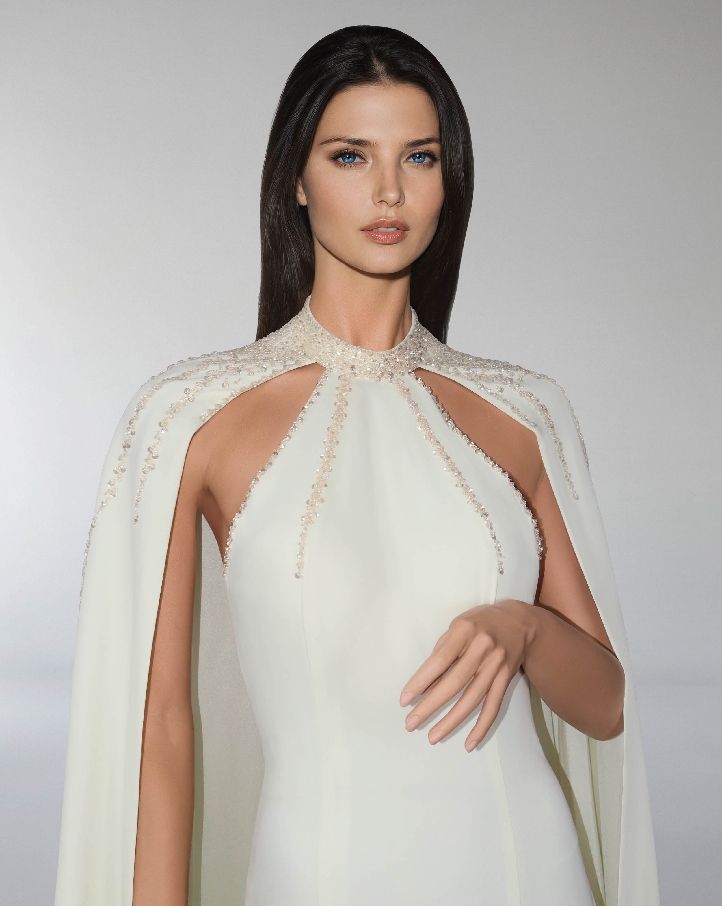 Sequined dress with halter neckline and maxi cape - ZIENA