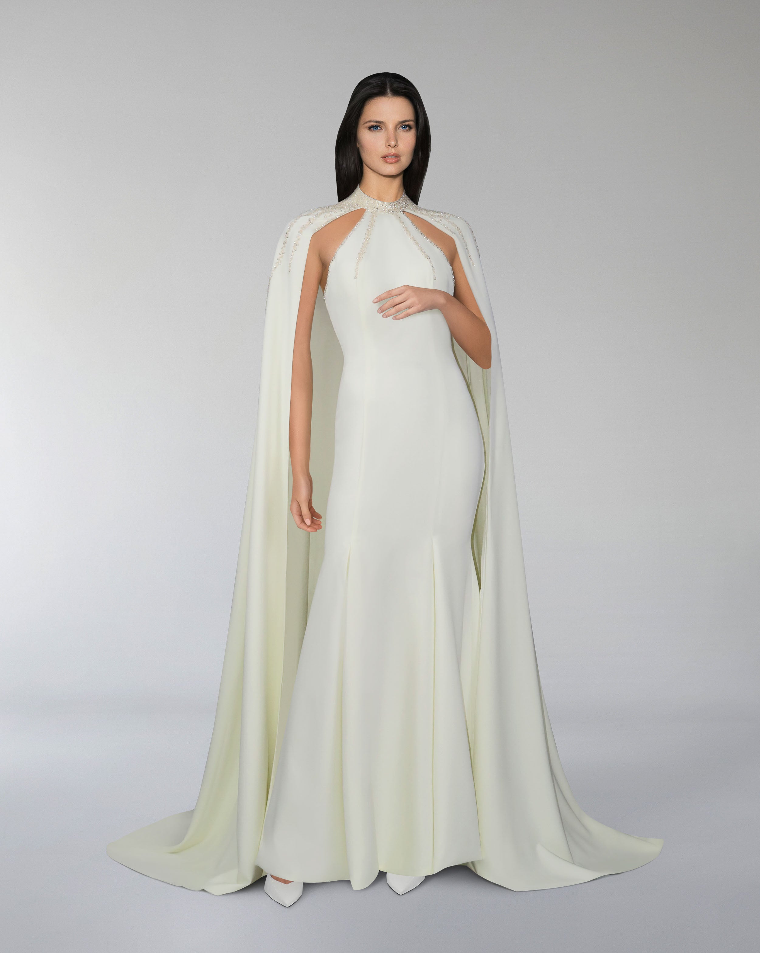 Sequined dress with halter neckline and maxi cape - ZIENA
