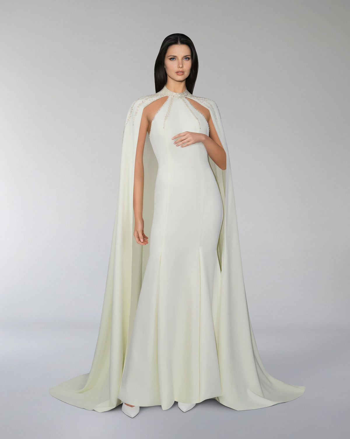 Sequined dress with halter neckline and maxi cape - ZIENA
