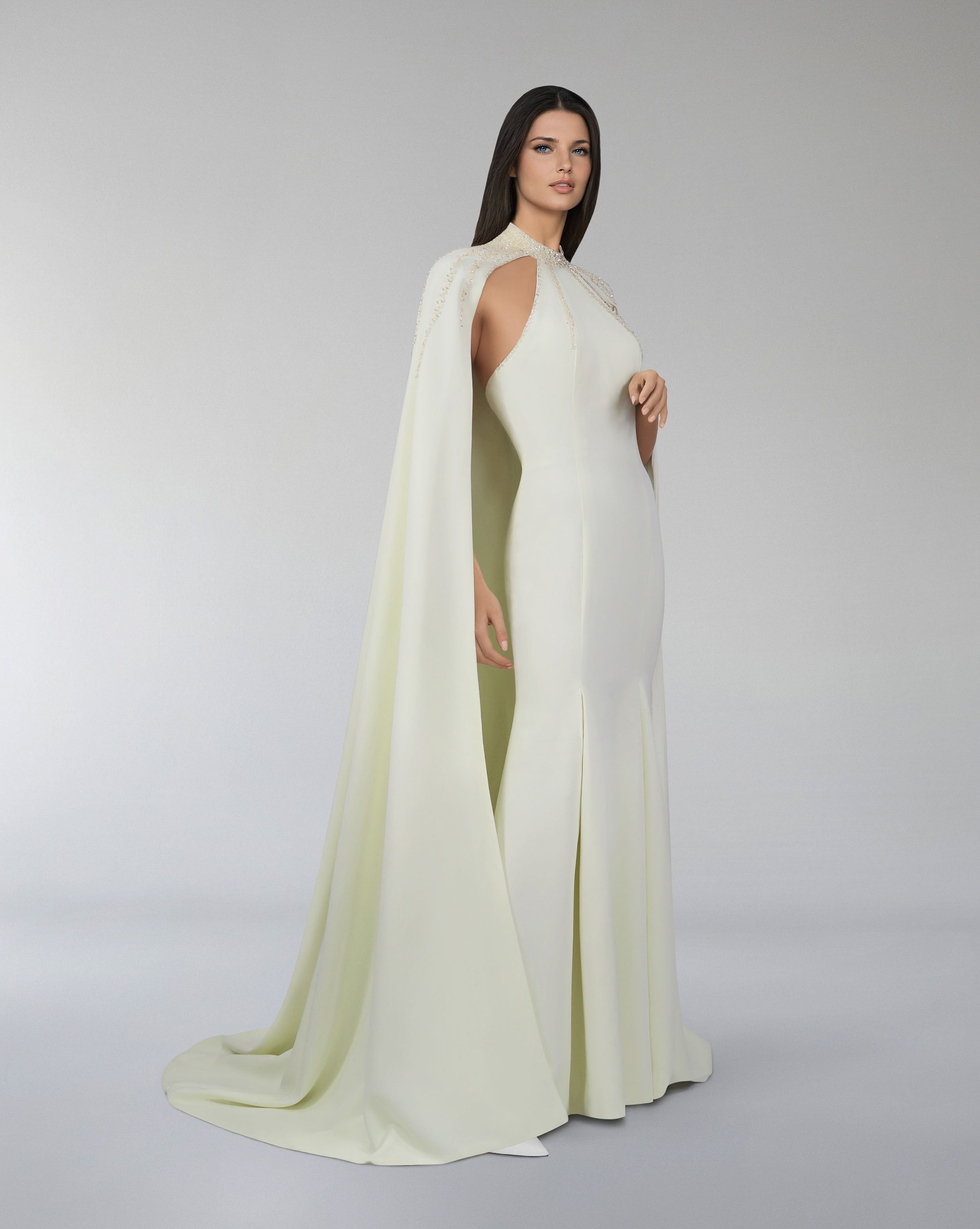 Sequined dress with halter neckline and maxi cape - ZIENA