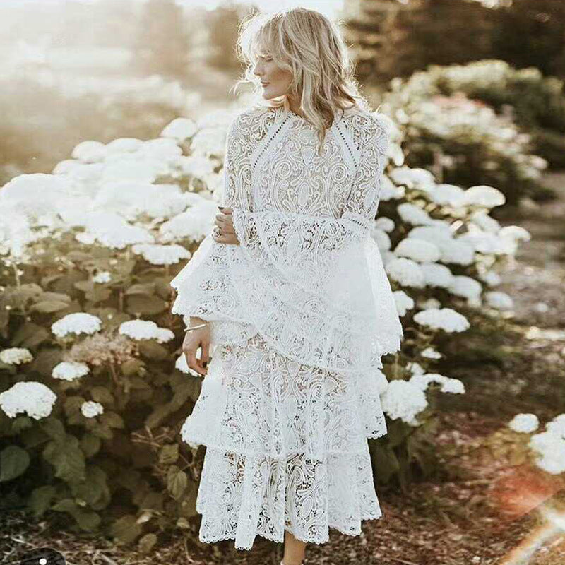 tiered lace gown with flared sleeves – Taarini